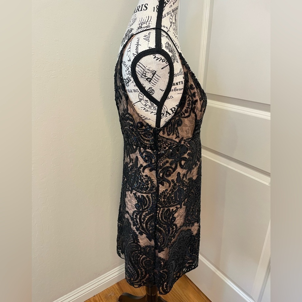 Free People Mini Black Sequence Cocktail deep V front and back dress Size 4 - Picture 3 of 12